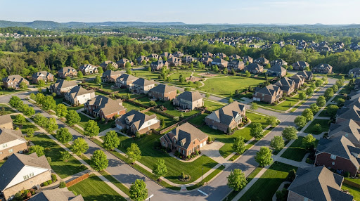 Aerial view of a residential service area